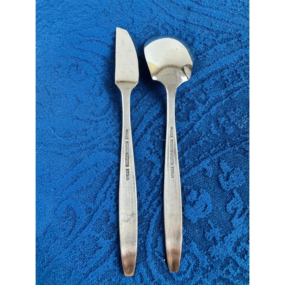 National‎ Stainless Haiti Flatware Japan Leaf Pattern Spoon and Spreader Knife